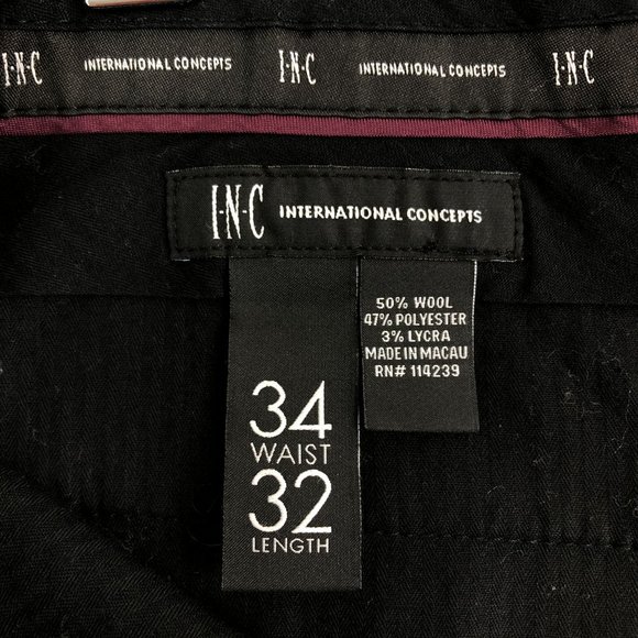 INC International Concepts Men's Size 34 x 32 London Dark Grey Wool Blend Pants - Picture 12 of 12